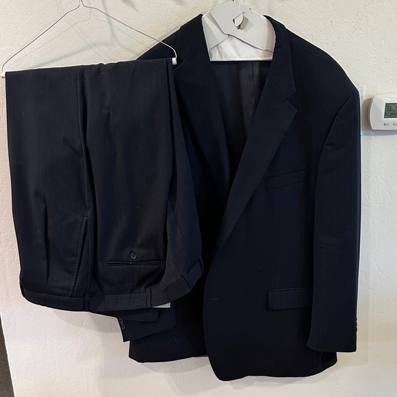 Andrew Fezza suit, jacket size 54, pants size 50. Black with subtle pinstripes - Picture 1 of 15